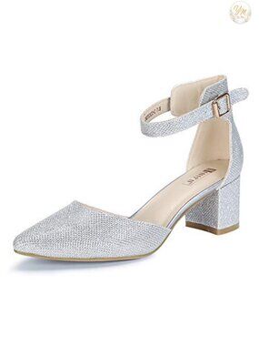 Women's Pointed Toe Low Block Heel D'Orsay Pumps with Ankle Strap